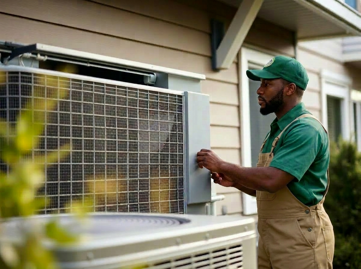 253 HVACR Techs technician servicing a residential AC condenser